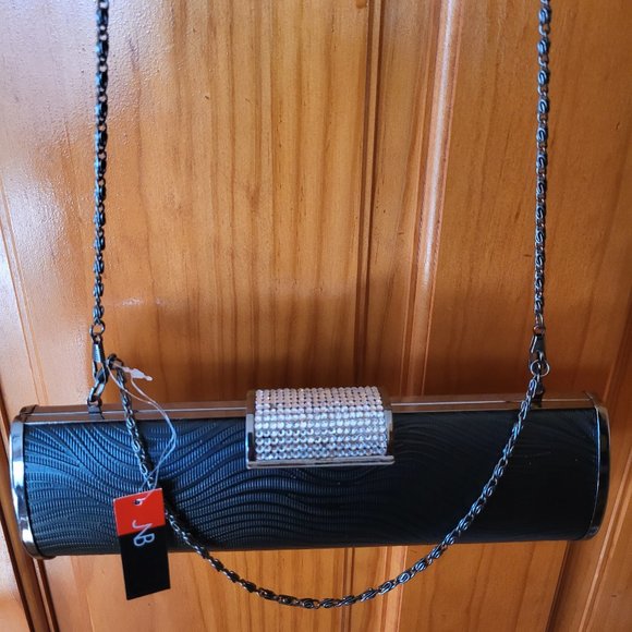NEW JNB EVENING CLUTCH PURSE HARD SHELL WITH RHINESTONE CLASP - Picture 1 of 12